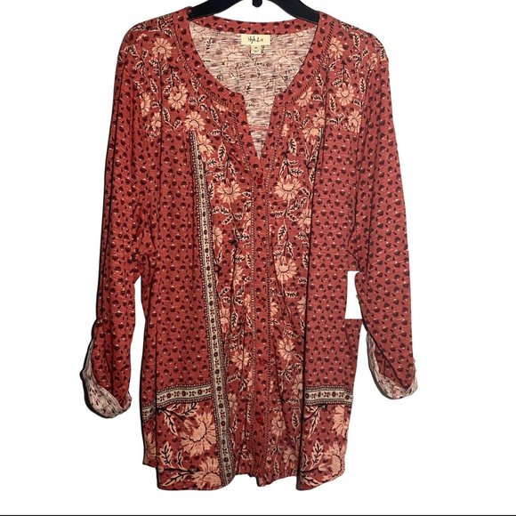 NWT Style & Co. Plus Printed 3/4 Sleeve Blouse - Picture 1 of 5